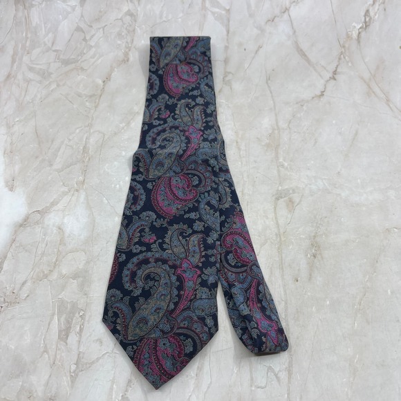 None Other - Retro Men's Mondo Uomo Pure Silk Pink Purple Italy Necktie Tie TG9-T2